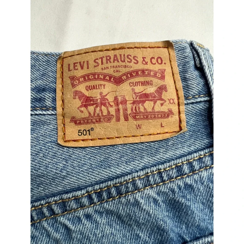 Levi's 501 Original‎ Cut Off Shorts Women 29 Blue Distressed Denim High Rise F1